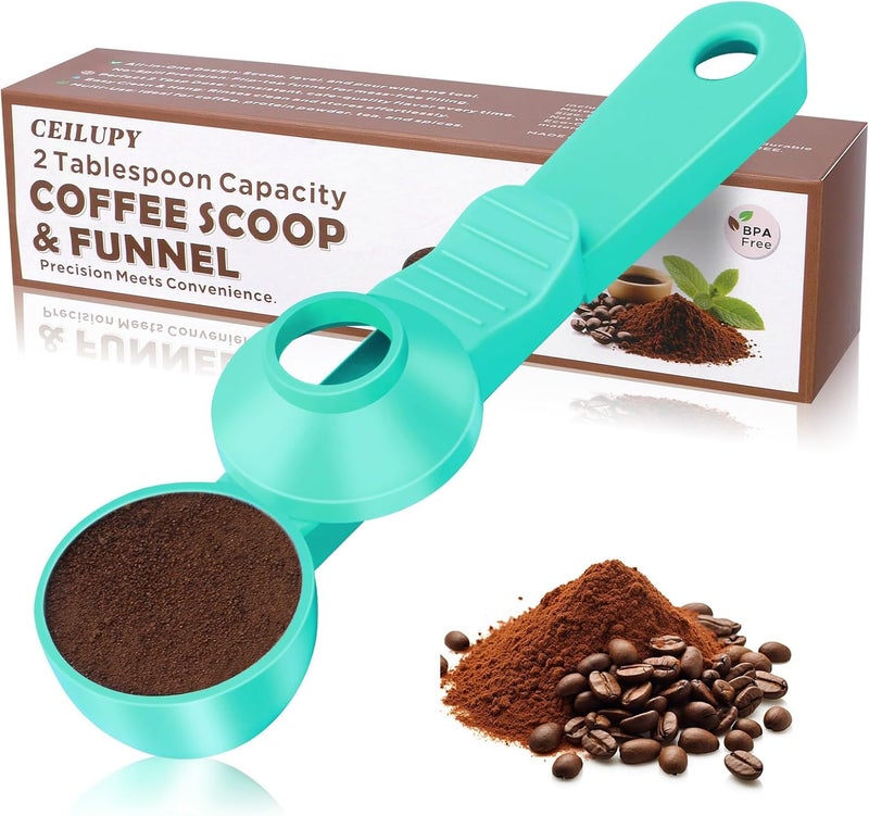 CEILUPY 2-in-1 Coffee Scoop with Funnel, 2 Teaspoon Measuring Spoon for Reusable K Cups, Ground Coffee, Protein Powder & Tea, Mess-Free Plastic Design (Light Green) - Image 1